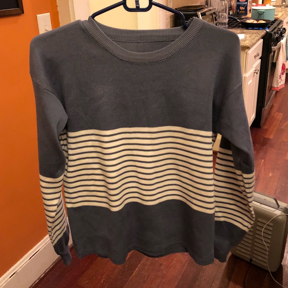 Blue and white long sleeve sweater